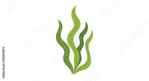 Stylized illustration of vibrant green seaweed against a clean white background, evoking marine life and underwater ecosystems.