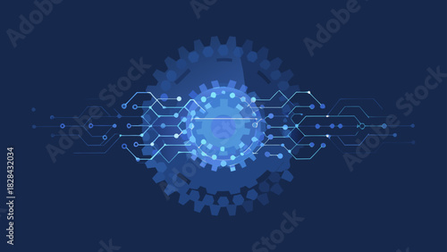 Abstract technology background with gear and circuit board elements in a blue color scheme design concept
