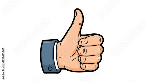 Vector illustration of a hand showing a thumbs up gesture for approval and agreement. Cartoon style business hand like symbol