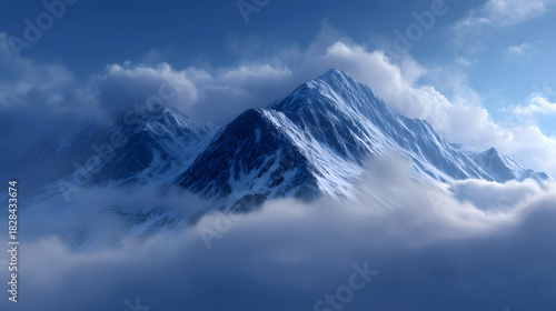 Wallpaper Mural Majestic Mountain Peaks: Towering, snow-capped mountain peaks piercing through a sea of fluffy, ethereal clouds. A breathtaking display of natural grandeur. Torontodigital.ca