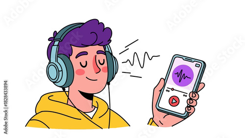 Person listening to music on a mobile phone with headphones on