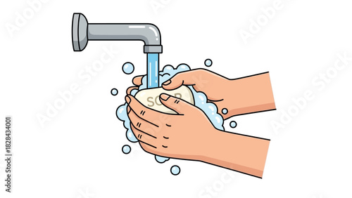 Washing hands with soap and water to prevent disease and infection, hygiene concept