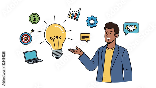 Business Idea Generation A Man Presenting Innovation and Strategic Concepts
