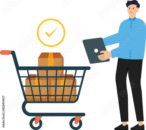 Buying company equipment and procurement and asset management, auditing and checking prices and depreciation, managing or goods and services, entrepreneur procurement manager checking supply assets.
