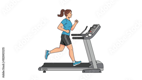 Woman Running on Treadmill Fitness and Cardio Workout Vector Illustration