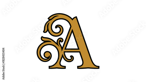 A stylized golden letter A with elegant swirling decorative flourishes on a white background.
