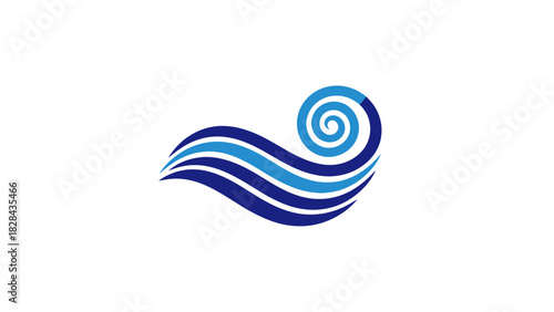Abstract blue wave design with a spiral element, isolated on white background.