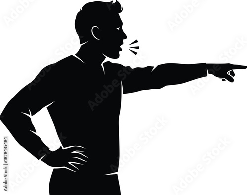 Silhouette of a man speaking and pointing