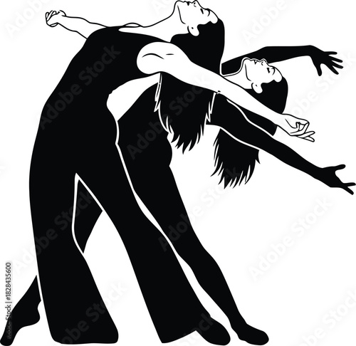 Silhouette of two dancers in a dynamic contemporary pose