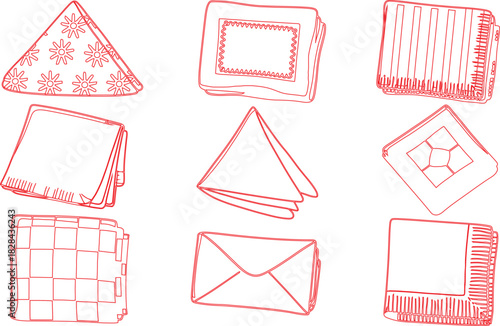 Redoutlined assortment of napkins, triangular, folded, square, and decorative isolated on white background