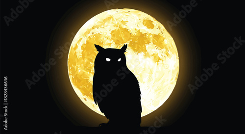Mysterious Silhouette of an Owl Against a Glowing Moonlit Backdrop Creating an Eerie and Beautiful Night Scene Depicting Wisdom and Nocturnal Majesty