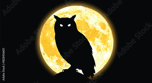 Mystical Night Owl Silhouette Against a Glowing Full Moon Backdrop Evoking the Magic of the Nocturnal World and the Mystery of Nature