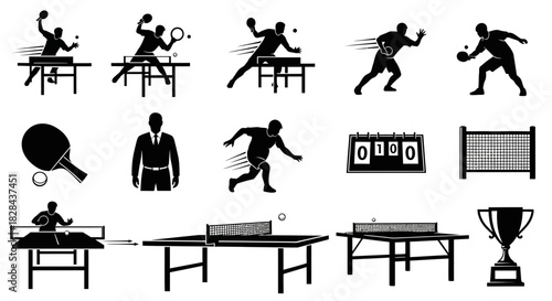 Agile Black Vector Silhouettes for Table Tennis Shots and Fast Reflexes