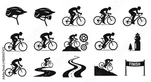 Clean Cut Cycling Silhouettes Set: Various Rides and Bicycle Components