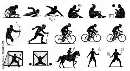 Paralympic Games Inspiring Athletes Action Vector Silhouette Set