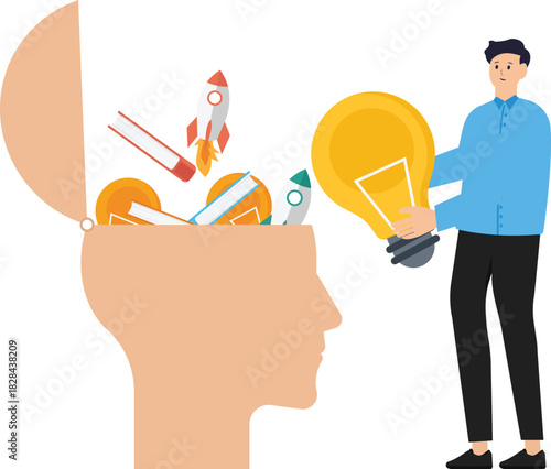 learn new things or develop knowledge for new skills and upgrade job qualifications. Improve skills and put the ideas of light bulbs, books and rocket boosters into people's heads to improve work skil