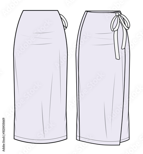 Pencil skirts design technical flat sketch vector mockup template.