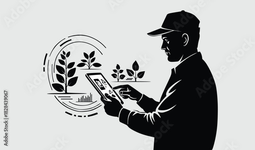 Modern Farmer Using Digital Tablet for Smart Agriculture