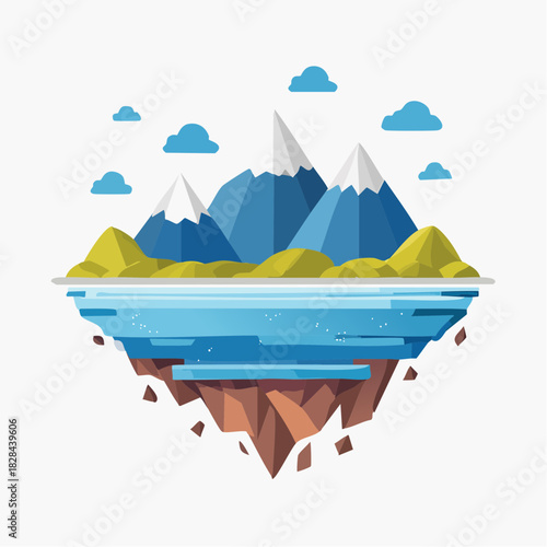 Floating Island Mountain Landscape Vector Illustration