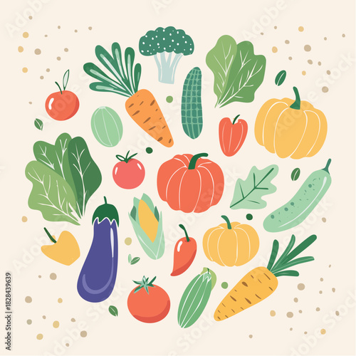 Colorful Hand-Drawn Vegetable Vector Illustration Set in Modern Doodle Style