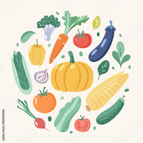 Colorful Hand-Drawn Vegetable Vector Illustration Set in Modern Doodle Style