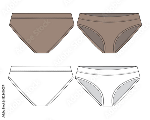 Women briefs technical flat sketch vector mockup illustration.