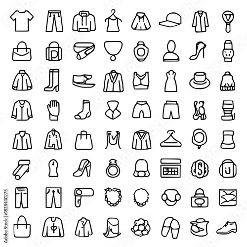Collection of various clothing and accessory icons, perfect for fashion-related designs.