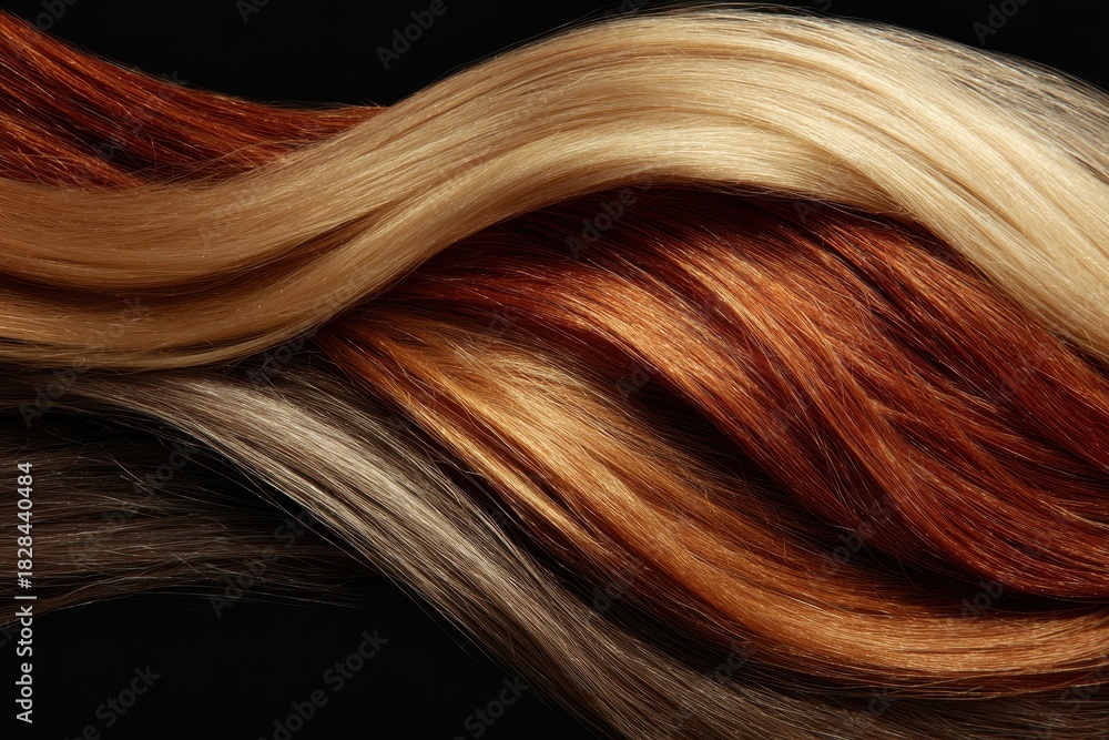 Fototapeta premium Various shades of hair strands displayed beautifully against a dark background for creative inspiration