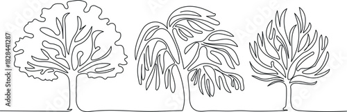 Continuous Line Art Trees Collection