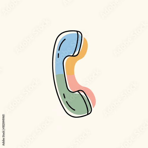Colorful retro telephone handset icon, a vintage communication symbol in a minimalist line art style zuzuzu (99)