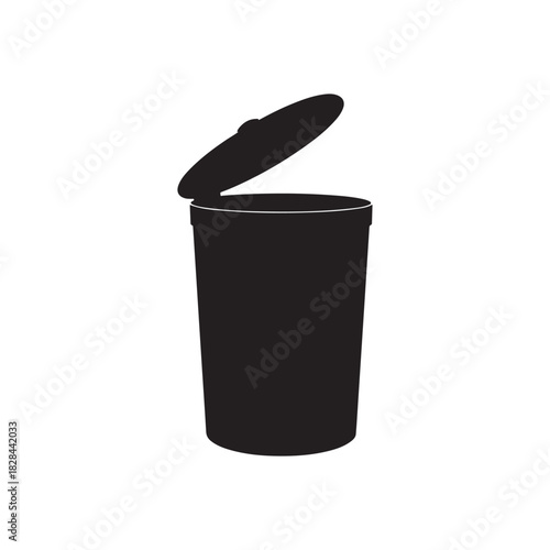 Black plastic trash can or garbage container, isolated vector illustration of a recycling bin, bucket, or waste basket