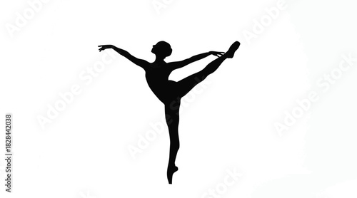 Elegant Ballet Dancer Silhouette Performing Attitude Pose Graceful Movement Against White Background Portraying Artistic Expression and Balance