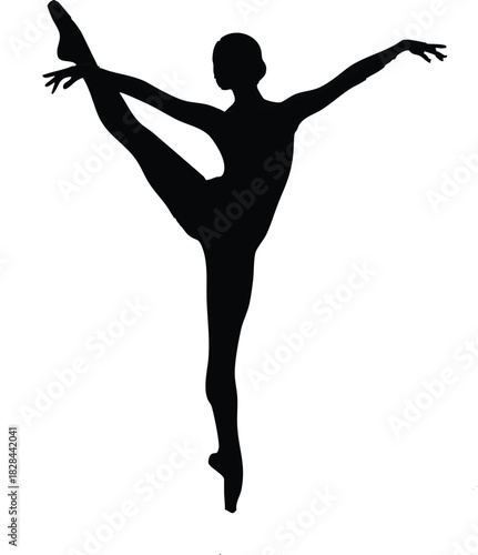 Elegant Ballet Dancer Silhouette Performing Attitude Pose Against White Background Displaying Grace and Skill for Dance Related Projects and Artistic Representations