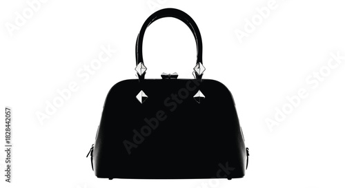 Elegant Black Dome Handbag with Patent Finish on White Background Embodying Style and Sophistication for Fashionable Women