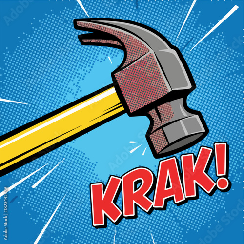 Pop Art Comic Style Illustration of Hammer Impact