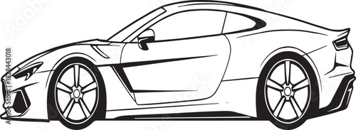 Detailed modern sports car coupe side view line art vector graphic drawing outline isolated PNG with Transparent Background