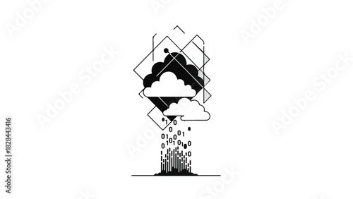 Digital storm of data falling from abstract clouds, symbolizing information overload.