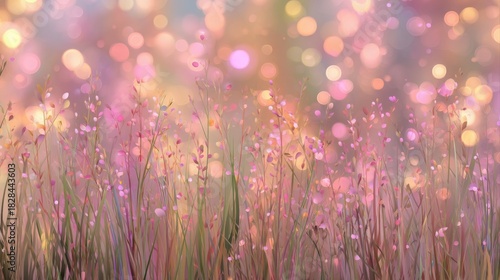 A vibrant field of delicate flowers with a dreamy, colorful bokeh background, a whimsical and enchanting atmosphere, floral rainbow background