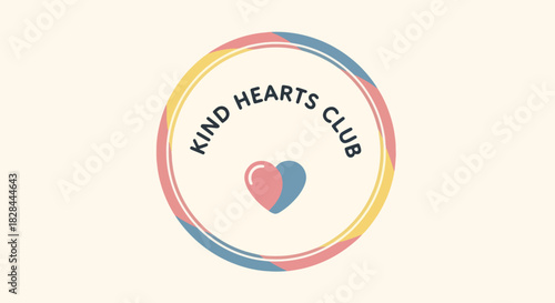 Kind hearts club logo with light hues and circular design. Kind hearts club emblem features pastel colors, soft textures, and simple shapes in a visually appealing style.