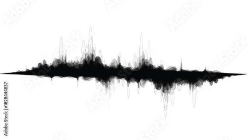 Abstract black sound wave visualization on white background, representing audio or data flow.