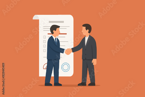 Concept Business deal, successful contract or negotiation, agreement document or collaboration, executive handshake, businessman partners shaking hands after signing business agreement document.