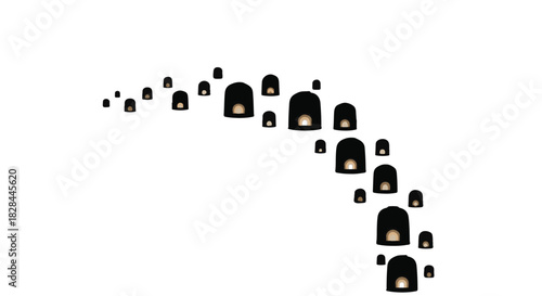 A gentle arc of glowing paper lanterns floats against a clean white background, symbolizing hope and celebration.