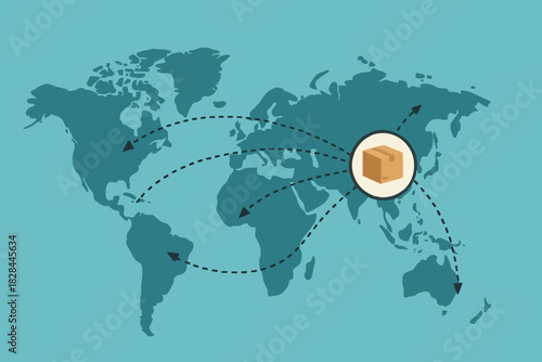 icon logo sign route work delivery China Chinese export import box trade global map vector design template element