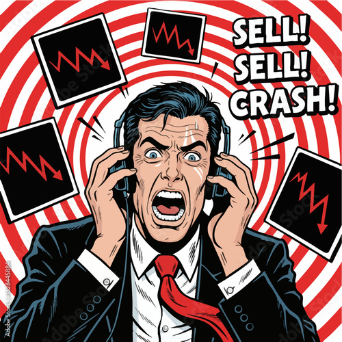Stressed Businessman Screaming during Stock Market Crash Panic