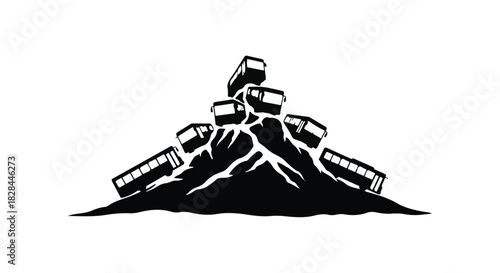 Illustrative mountain peak covered in stacked cargo containers.