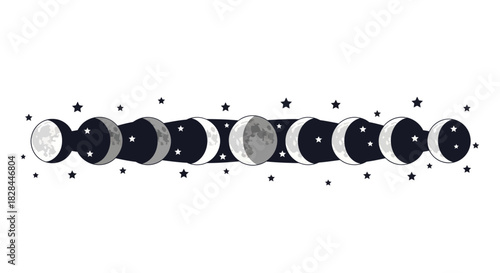Elegant celestial phases illustration of moon cycle with stars for astronomy and cosmic designs