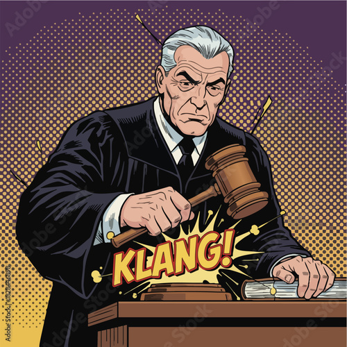 Judge Slamming Gavel Pop Art Style Justice and Law Illustration