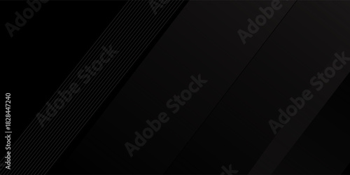 Quality Black abstract background design. Modern wavy line pattern (guilloche curves) in monochrome colors. Premium stripe texture for banner, business backdrop. Dark horizontal design