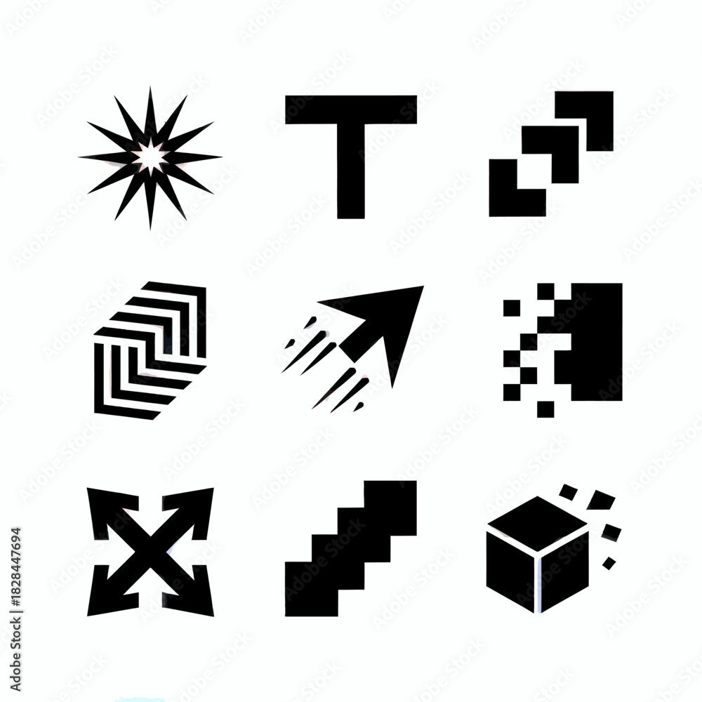 Obraz premium Geometric Icon Set Black Vector Shapes for Design and UI Elements Business Branding and Modern Graphics