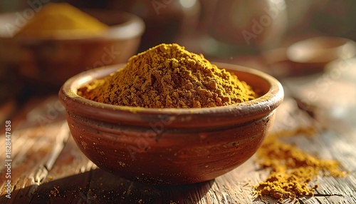 Fototapeta Naklejka Na Ścianę i Meble -  premium turmeric powder, vibrant natural yellow spice for cooking and wellness